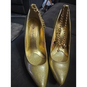 Baby Phat‎ gold high heels with decorate strap & gem, size 6 1/2 women